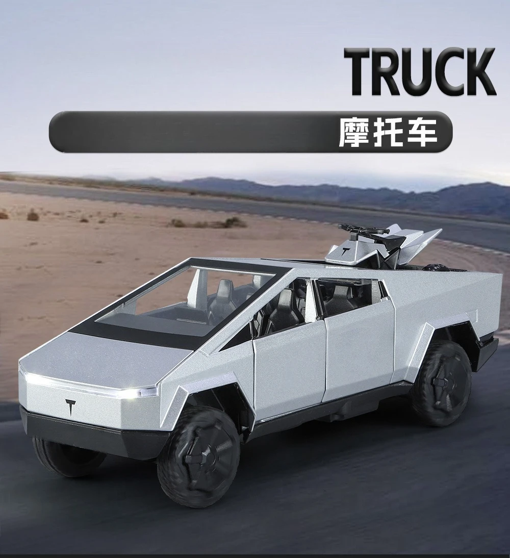 

1:32 Pickup with Motorcycle Alloy Car Model Ornament Wholesale Delivery Diecast Alloy Car Model Collectible