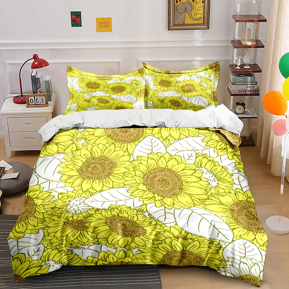 Yellow sunflower pattern background Bedding Set 1 Duvet Cover 2 Pillowcases for Adult and Children Luxury Gift Full Size
