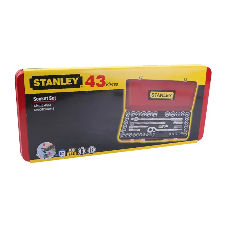 For Stanley 43-Piece Household Tool Set 6.3MM 12.5MM Metric Ratchet Wrench Socket Hand Power Source 1-Year Warranty OEM Hard Cas