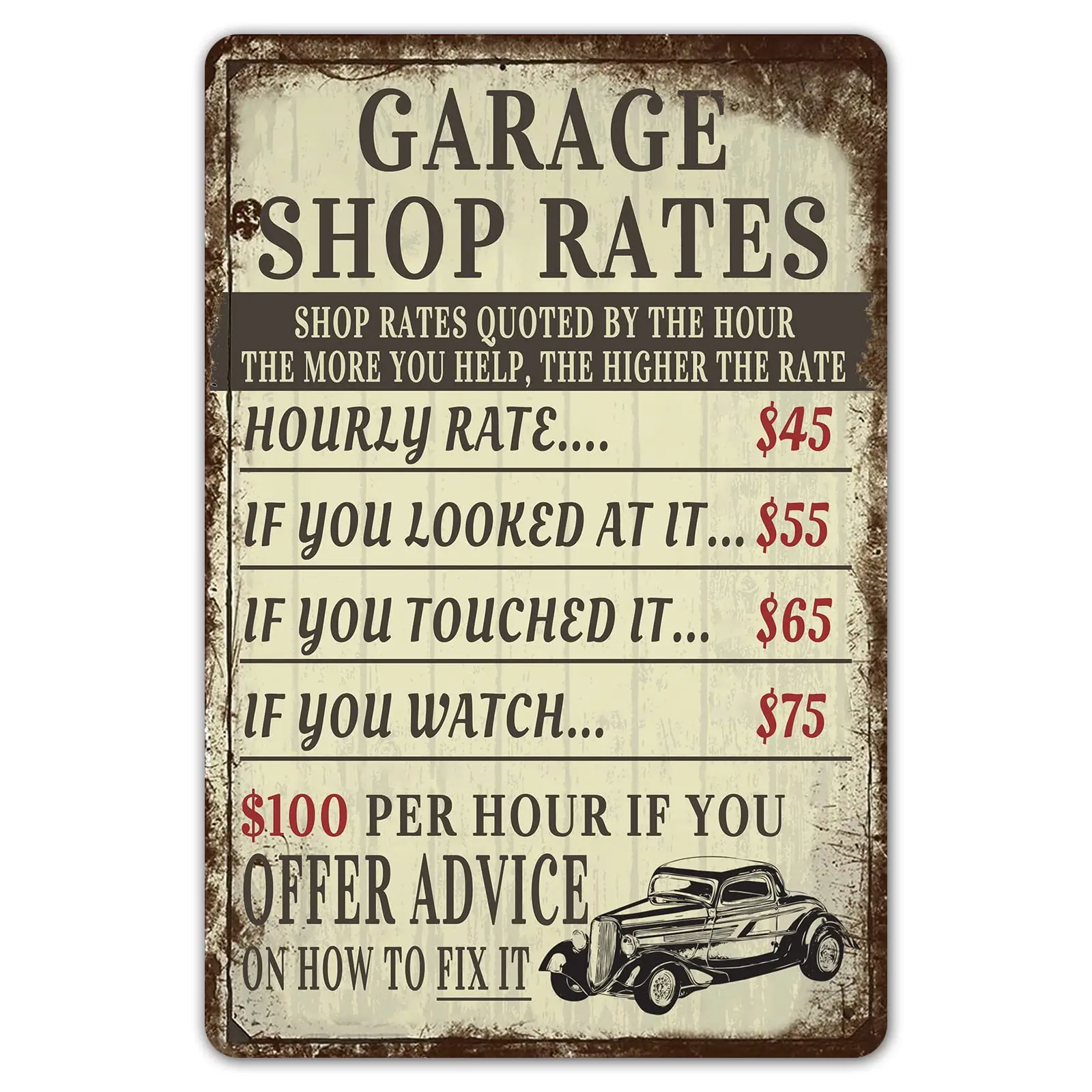 מוסך וינטג חנות שיעורים מתכת סימן גבר תפאורה מערת תפאורה מתנה מכונאי אביזרים בר סימנים לסדנת תכשיטים קיר מצחיק 8 x12