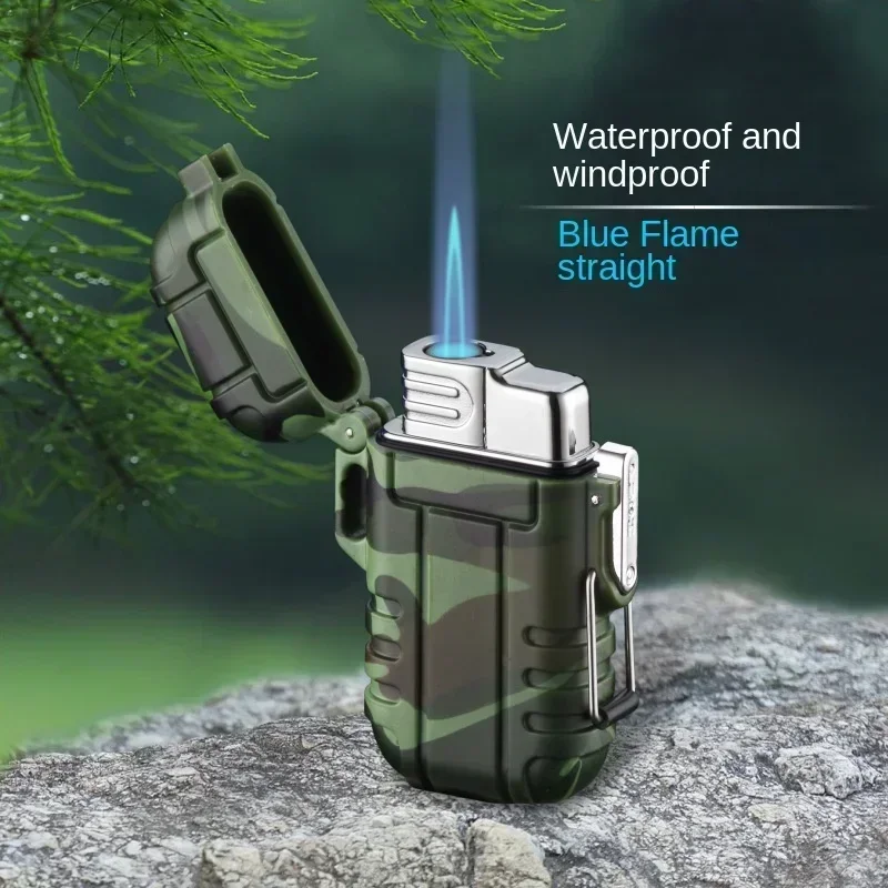 Outdoor Waterproof Lighter with Lanyard Portable Blue Flame Jet Lighter Butane Turbo Cigar Lighter Camping Wading Men's Gadgets - Detail 1