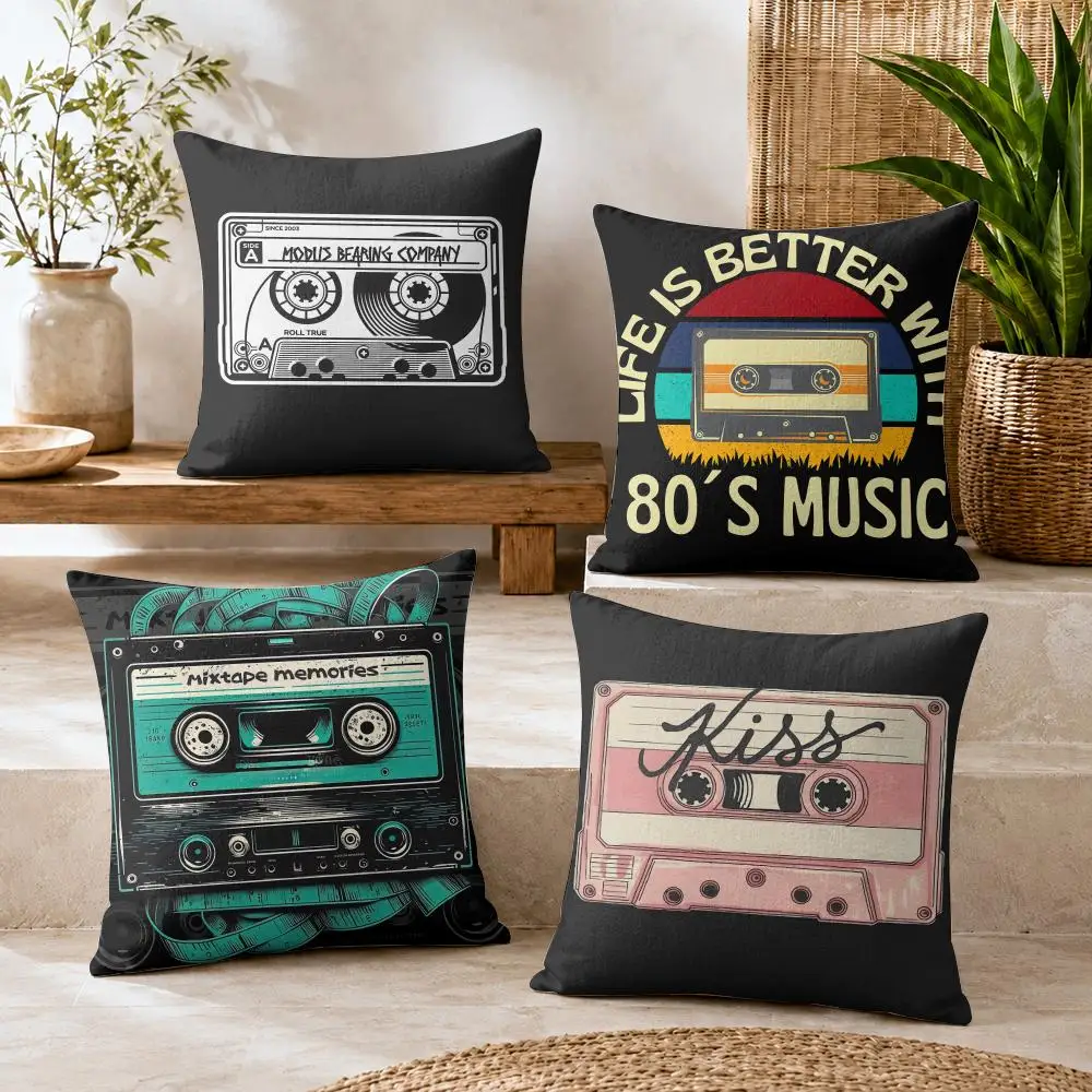 Vintage Cassette Tape Cushion Cover Summer Coolness Linen Organic Fabric Sofa Pillow Case Double-Sided Printing Home Decor