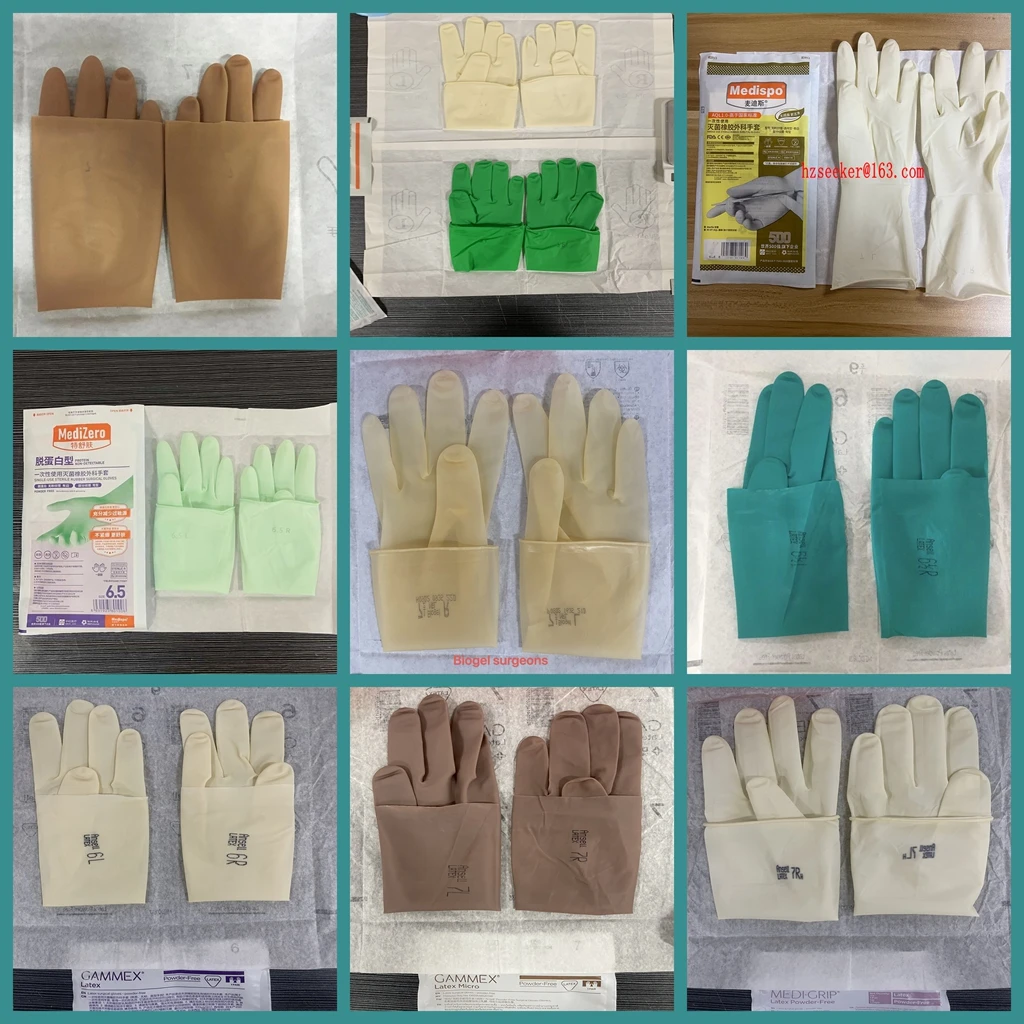 

9 types of glove combinations for sale lengh12 inch(about 30cm) Ansell Medispo brown green natural latexx