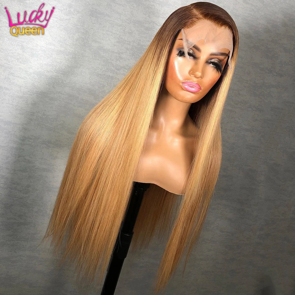 4/27 Ombre 13x4 Body Wave Transparent Lace Front Wig Human Hair Pre Plucked With Baby Hair Honey Blonde Wig For Black Women