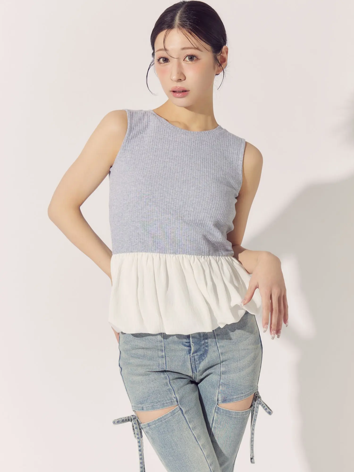 Japanese Summer 2026 New Sweet and Lady Tank Top Versatile Women's Tops with Bubble Hem Sleeveless Top Solid Color for Women