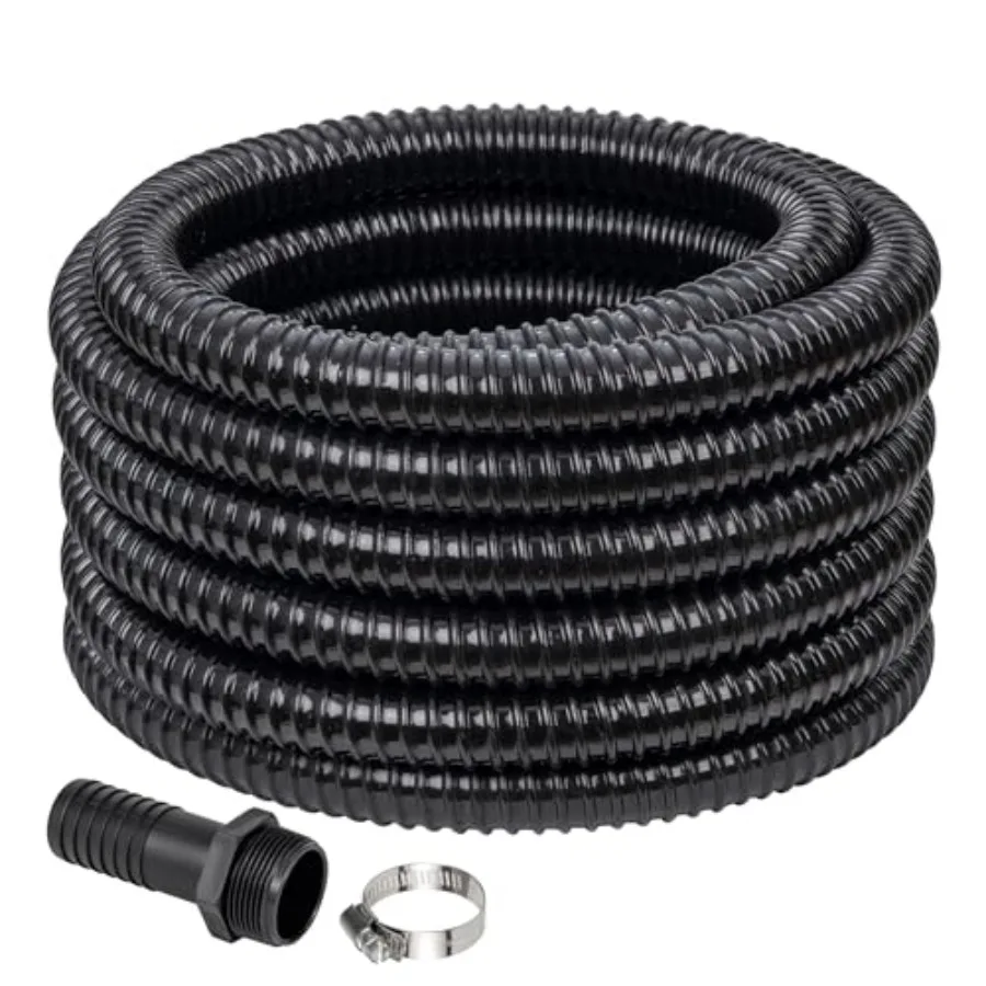 

1-1/4 ID Pond Tubing 25ft Black Reinforced PVC Corrugated Hose Kink-Proof for Ponds Waterfalls Pumps Filters Drainage Includes