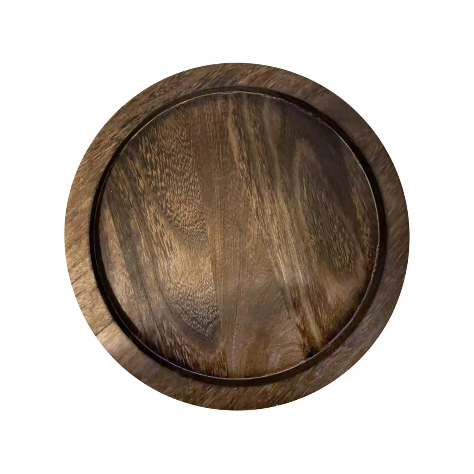 Acacia Wood Round Tray Raised Edge Serving Platter Decorative Accessory for Table Decor and Daily Kitchen Use