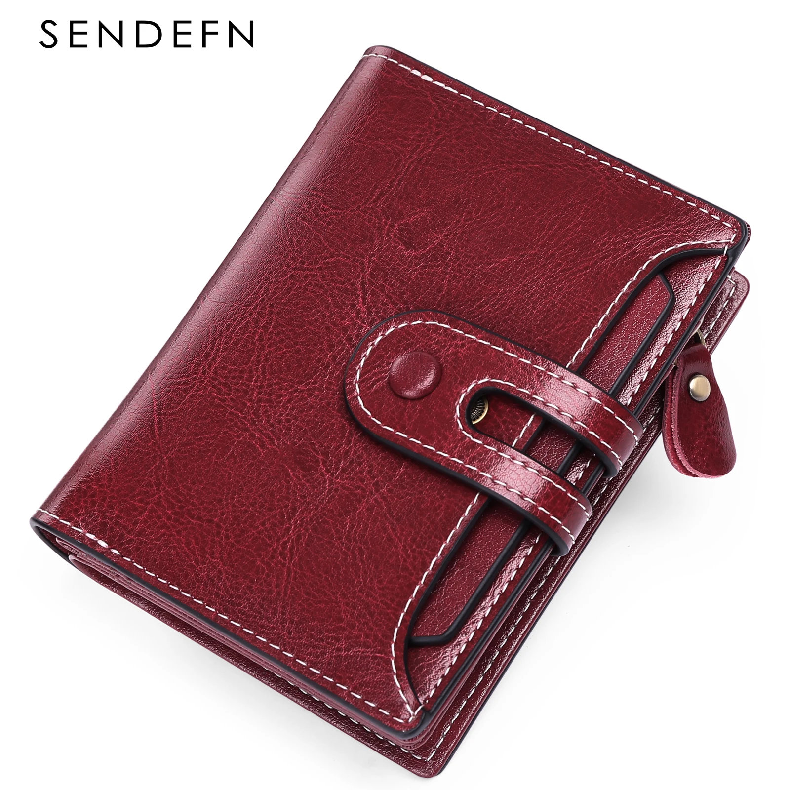 SENDEFN Fashion Women Wallet Genuine Leather Lady Wallets Female Hasp Double Zipper Coin Purse ID Card Holder Short Wallet 304