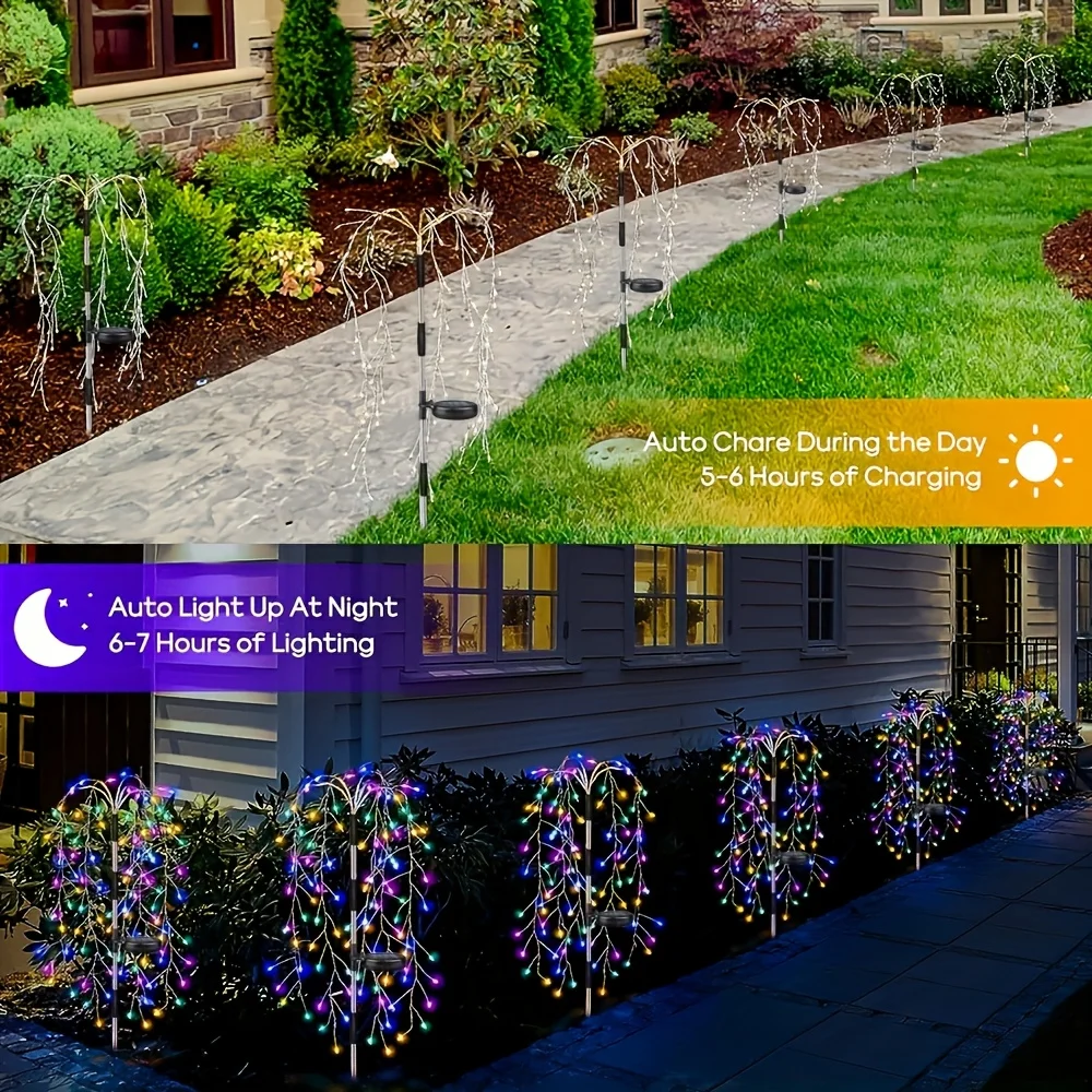 Solar Garden Lamp Outdoor 120 LEDS Solar Firework Lights Waterproof 8 Modes Fairy Swaying Tree Decor for Yard Patio Christmas