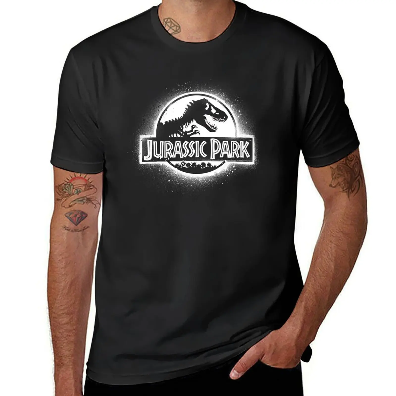 Jurassic Park White T-Rex Graffiti Movie Logo T-Shirt heavyweights vintage anime clothes mens white t shirts