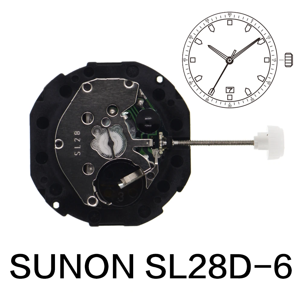 SL28-6 Quartz Movement Sunon SL28 Movement China Replacement Three Hands Calendar Date Wristwatch Repair Accessories