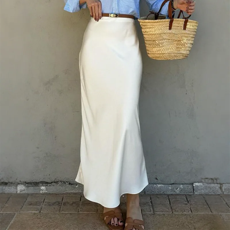 

Модный стиль, однотонная юбка на бедрах, длинная юбка, женская юбка, осень-зима 2025 г.