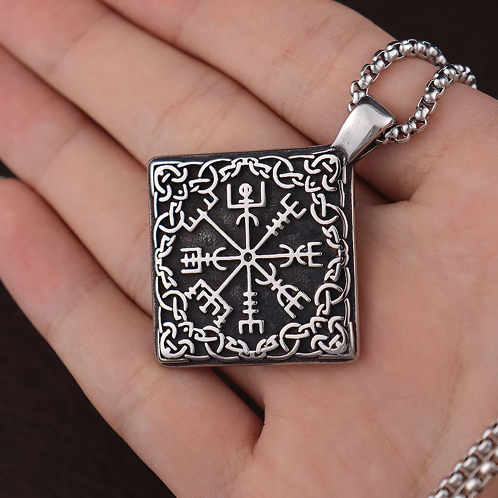 Vintage Simple Viking Compass Pendant Stainless Steel Classic Vegvisir Necklace Men's Creative Scandinavian Celtic Knot Jewelry