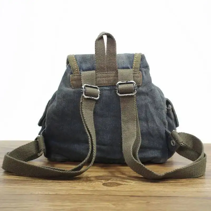 Bloom Vintage Denim Backpack Women Retro Letter Embroidery Casual School Bag Backpacks Female Haruku Y2k Mochila Aesthetic