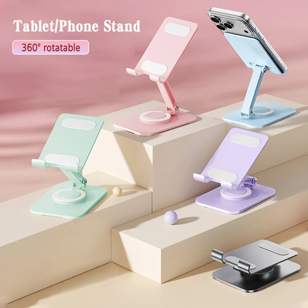 360 Rotatable Metal Phone Tablet Stand Foldable Desktop Phone Holder Smartphone Kickstand Tablets Anti-Slip Desk Mount Brackets