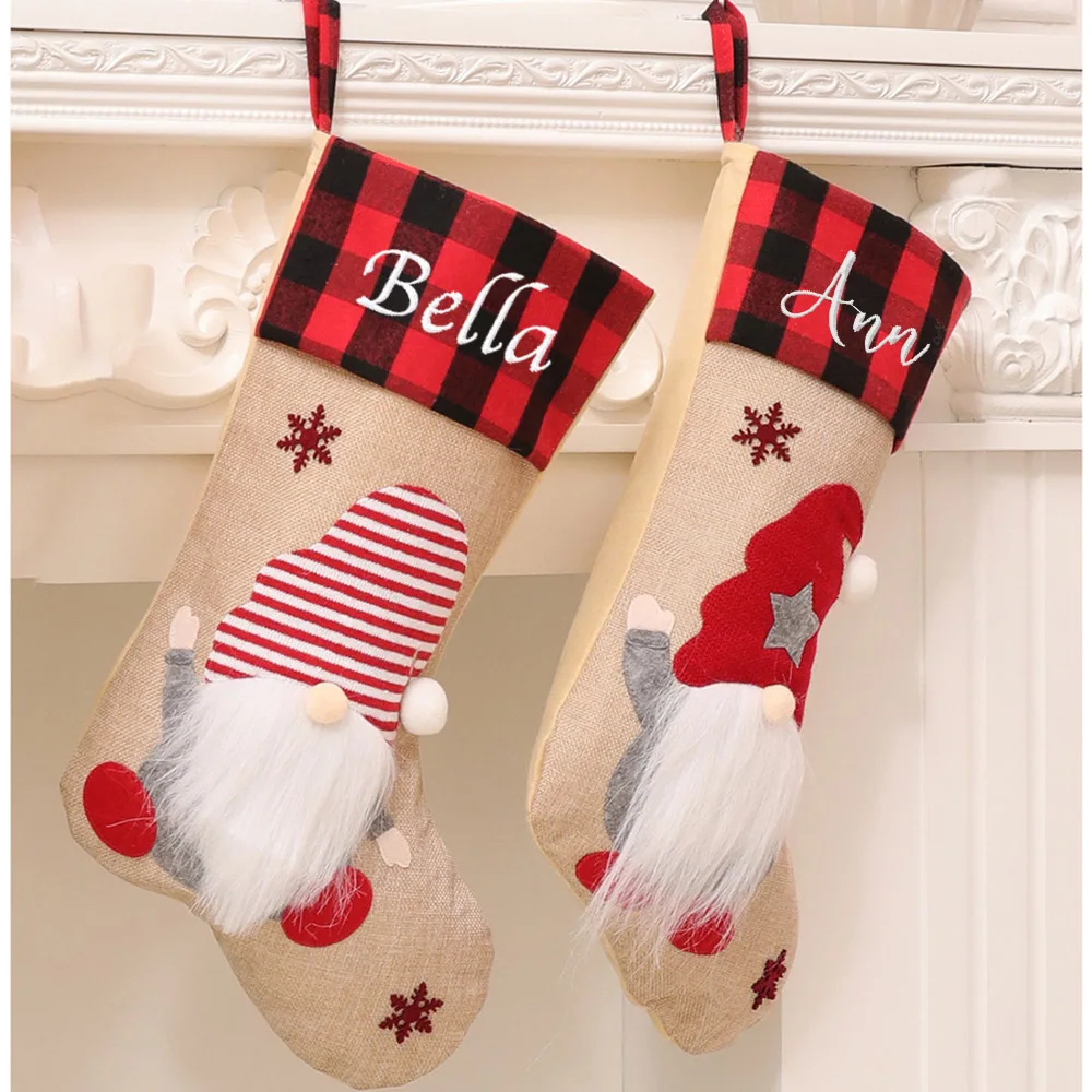 Custom Name Rudolph Christmas Socks for Kids, Happy New Year Gift, Candy Bag, Living Room, Tree Hangings, Embroidered Name Sock