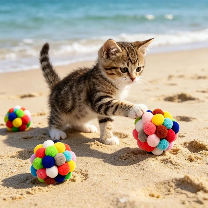 2 Stück/5 Stück Katzenball-Spielzeug, elastischer Ball mit Glocke, selbstbeschäftigungsförderndes Spielzeug für Katzen, geeignet für Hauskatzen und Kätzchen, Kauspielzeug, zufällige Farbe. – Detail 4