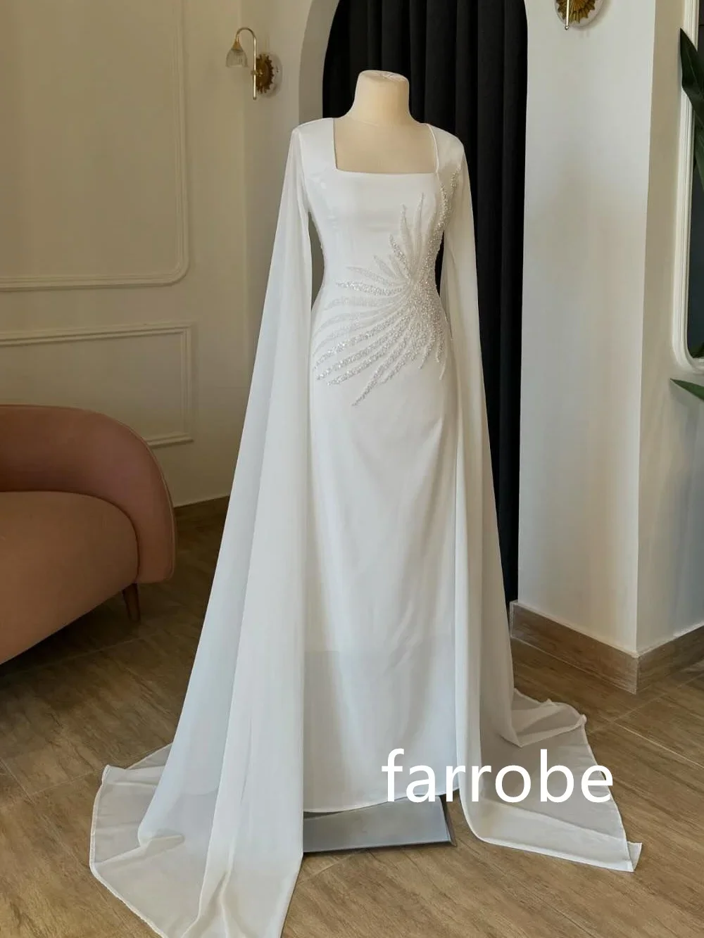 Customized Chinese Style Chiffon Pleat A-line Square Neck Midi Dresses Homecoming Dresses Classic Exquisite Modern Style Pastrol