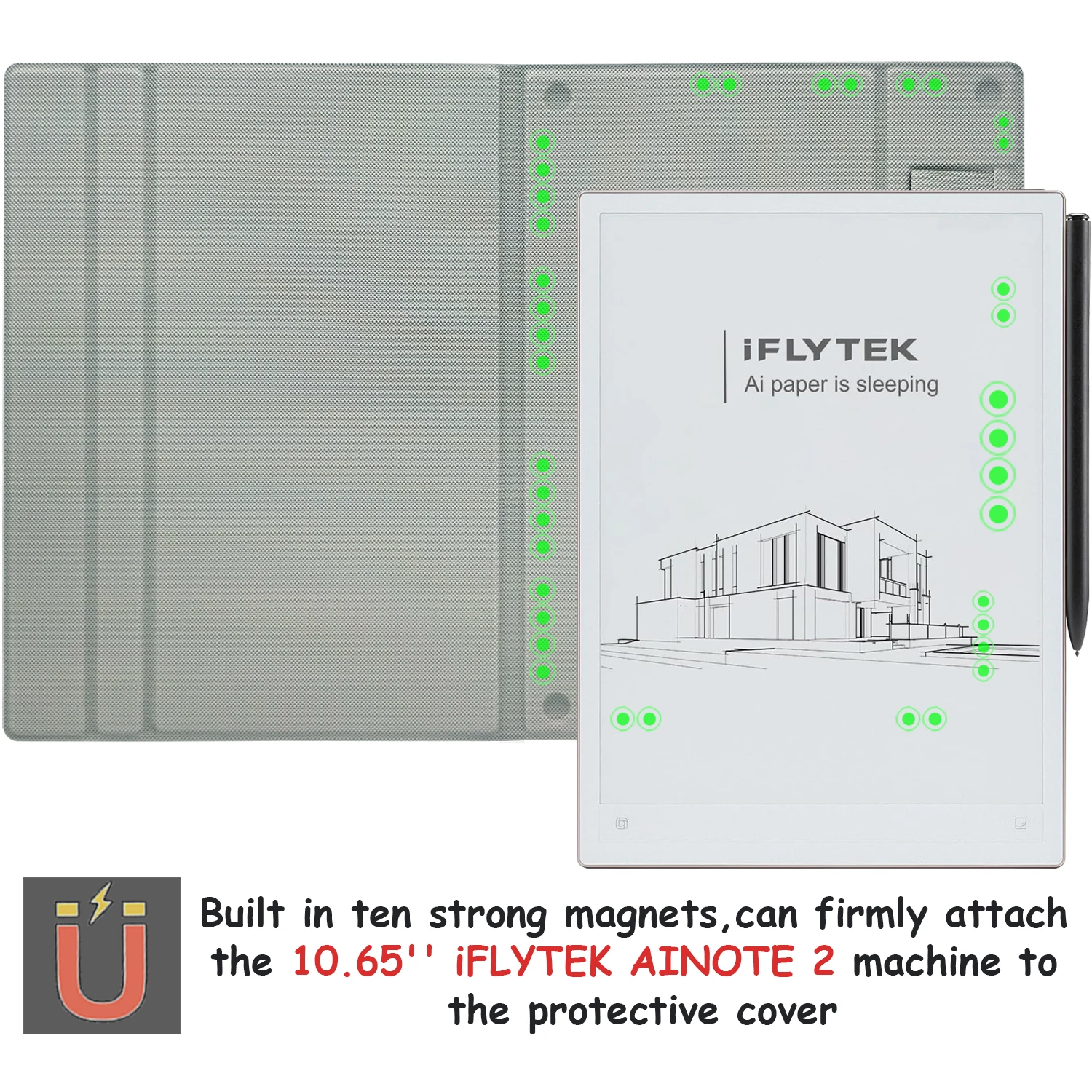 Magnetic Stand Case for 10.65'' iFLYTEK AINOTE 2 (2025 Released) Ultra-Thin Folio Cover - Built-in Pen Holder, Auto Sleep/Wake