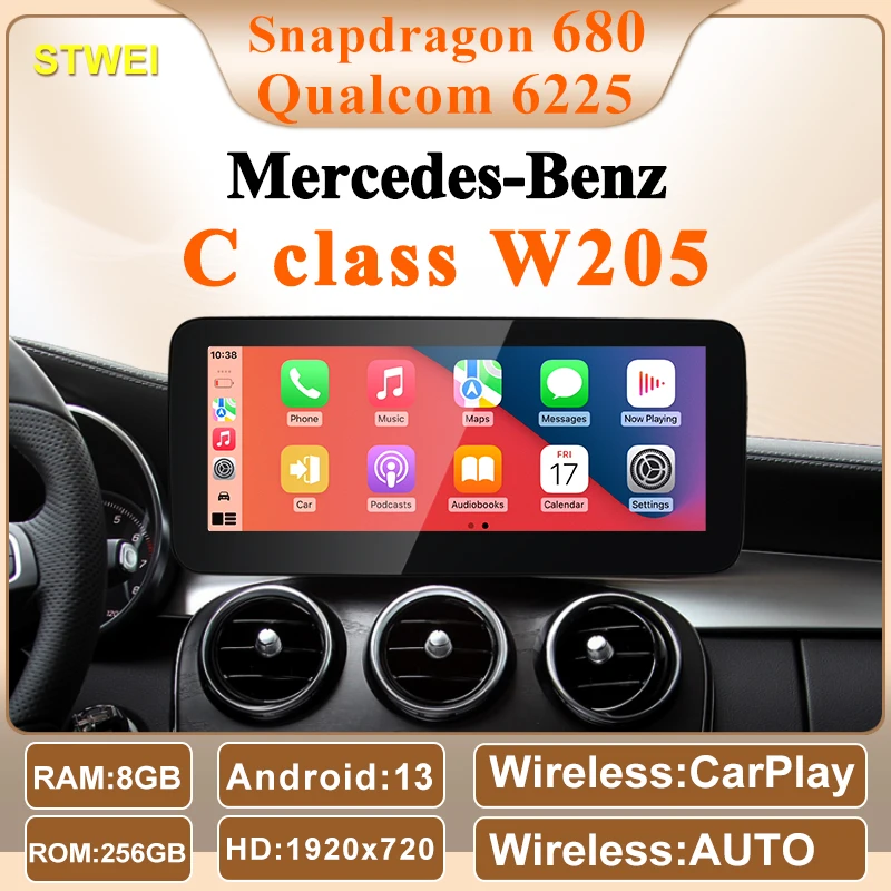 2024 New Qualcomm6225 Snapdragon680 Andorid13 Car Multiemedia Players For Mercedes Benz C Class W205 GLC S205 CarPlay AUTO GPS