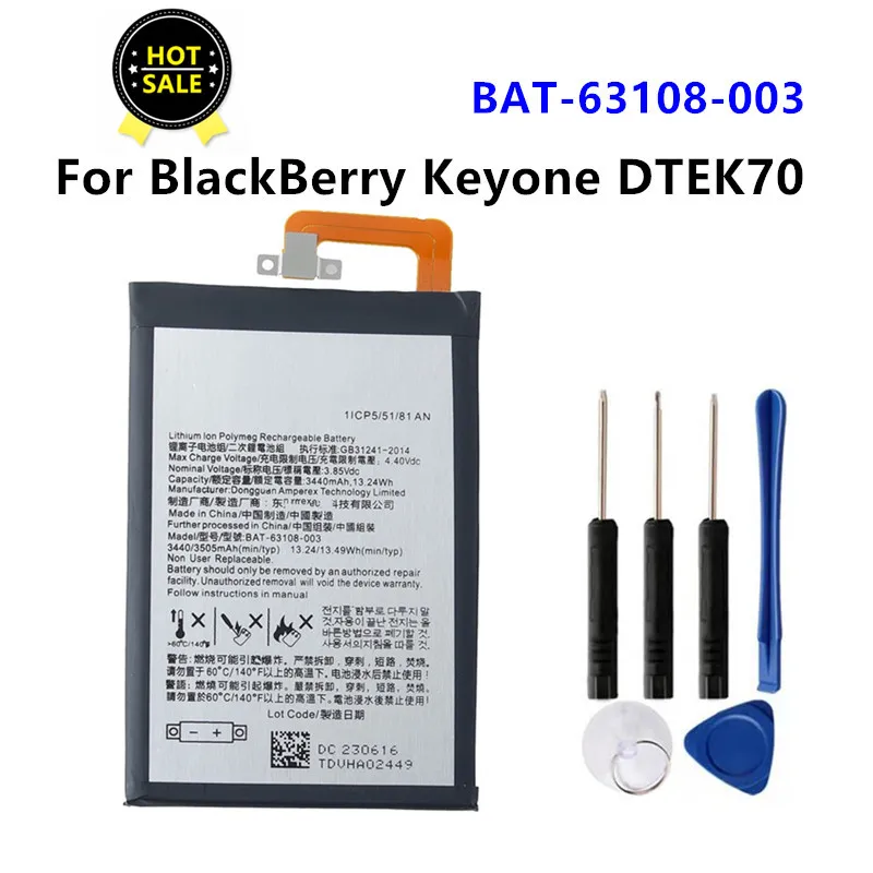 Original Replacement Battery 3440mAh BAT-63108-003 For BlackBerry Keyone Key1 TLP034E1 For alcatel DK70 DTEK70 Batteries+Tools