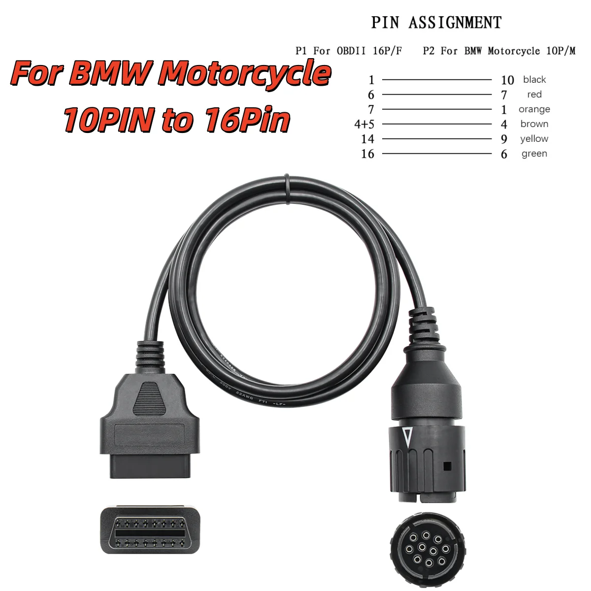 Motorcycle 10 Pin to 16 Pin OBD2 Diagnostic Adapter Cable ICOM-D Extension Connector for ELM327 Scanner Tool OBD 2 Cable
