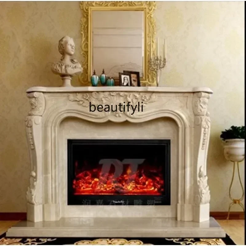 P Marble fireplace Magnolia stone mantel American living room carved background wall decoration