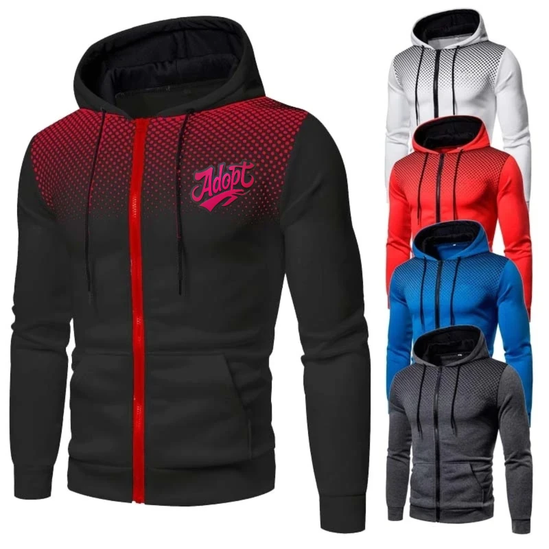 

Men's Jacket Set Black Red Gradient Printed Adopt Logo Hoodie Zipper Sweatshirt for Casual Sport Outdoor Wear
