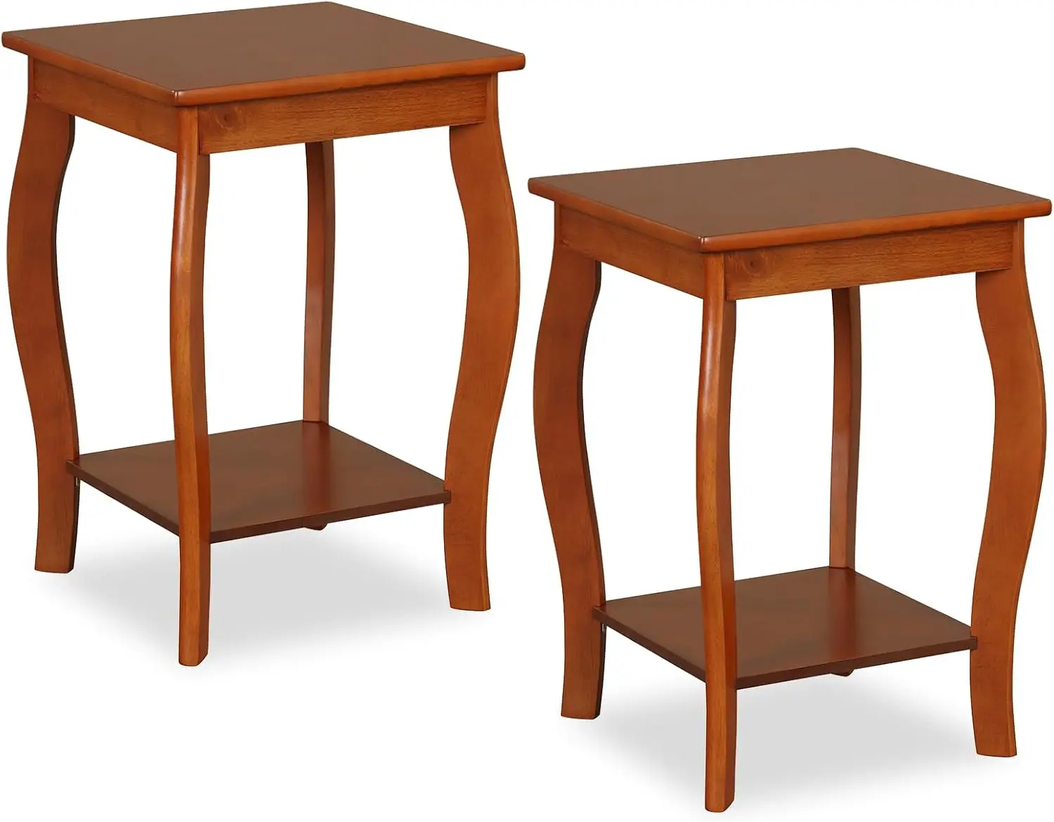 

2-Tier Square End Table, Narrow Tiered Telephone Table With Storage Shelf, Solid Wood Legs, Modern Sofa Side Table Nightstand