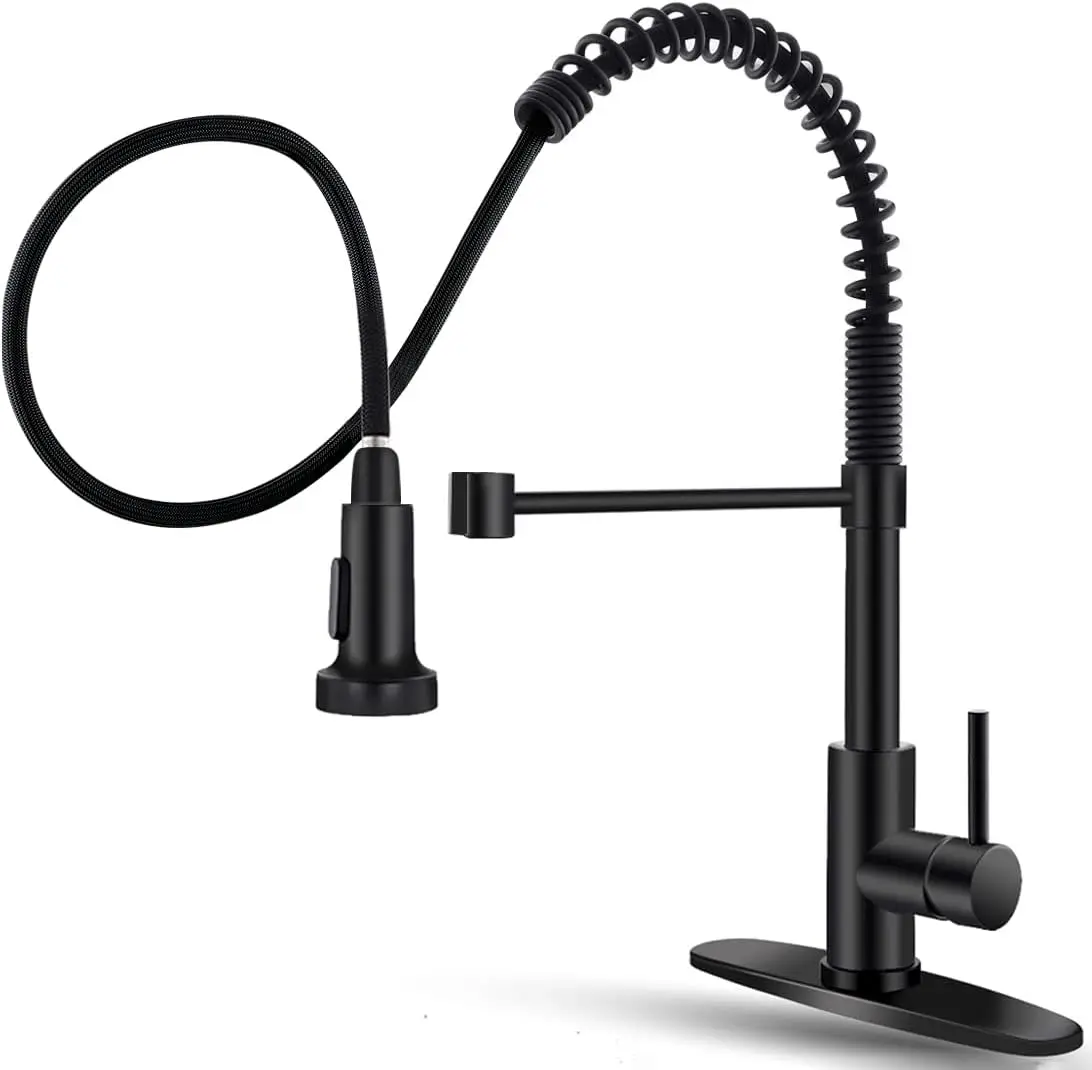 

Black Kitchen Faucet with Pull Down Sprayer Stainless Steel Single Handle Pull Out Spring Sink Faucets 1 Hole Or 3 Hole D
