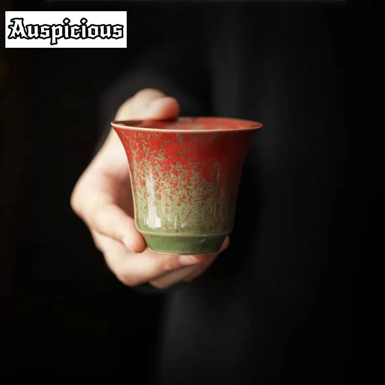 2pc/Set Creative Pomegranate Red Ceramic Tea Cup Retro Coarse Pottery Fragrant Cup Small Master Cup Drinkware Kungfu Teaset 70ml