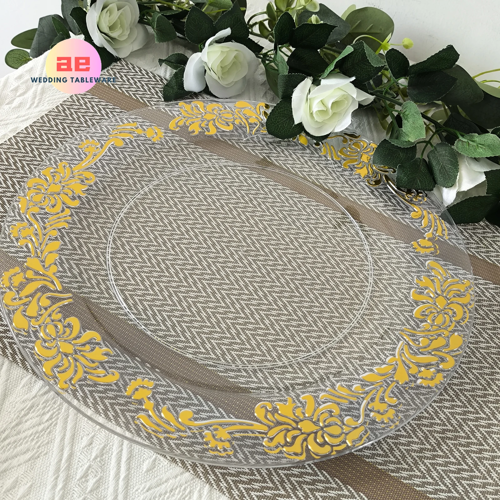 Круглая прозрачная пластиковая пластина 13 дюймов для зарядного устройства для свадебного декора, домашний декор