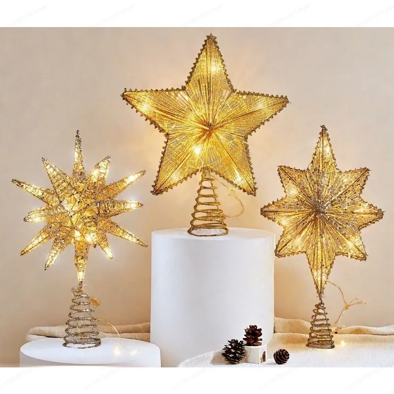 New Glowing Iron Art Star Ornament – 3D Five-Pointed Festive Decor for Christmas Tabletop Display