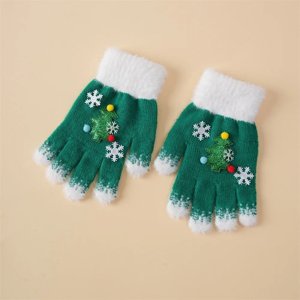 Red Green Christmas Gloves Cuff Elastic Wrist Winter Knit Mittens Double Colored Soft Texture Full Finger Gloves Adults