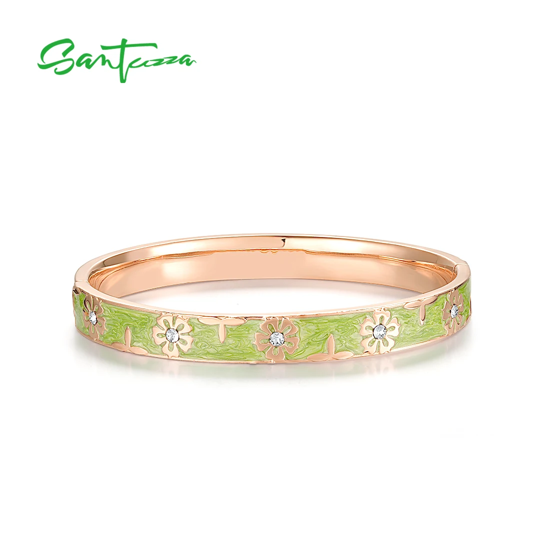 SANTUZZA النحاس الإسورة للمرأة تألق الأبيض كريستال العصرية زهرة أنيقة الإسورة الأزياء والمجوهرات المينا