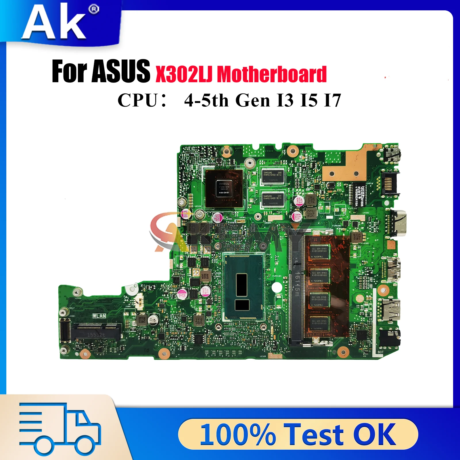 

X302LJ Laptop Motherboard For ASUS VivoBook X302LJ X302L Notebook Mainboard With I3 I5 I7 CPU 100% tests OK fast shipping stk