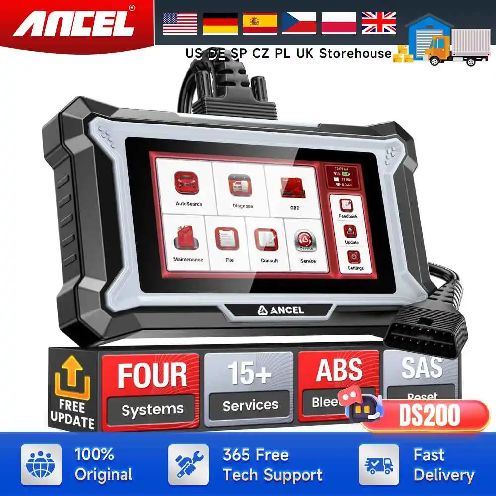 

ANCEL DS200 OBD2 Automotive Scanner 4System Diagnostic Tool DPF Regen A/F TPMS Airbag ABS Oil SAS EPB 15+Reset Services OBD Scan