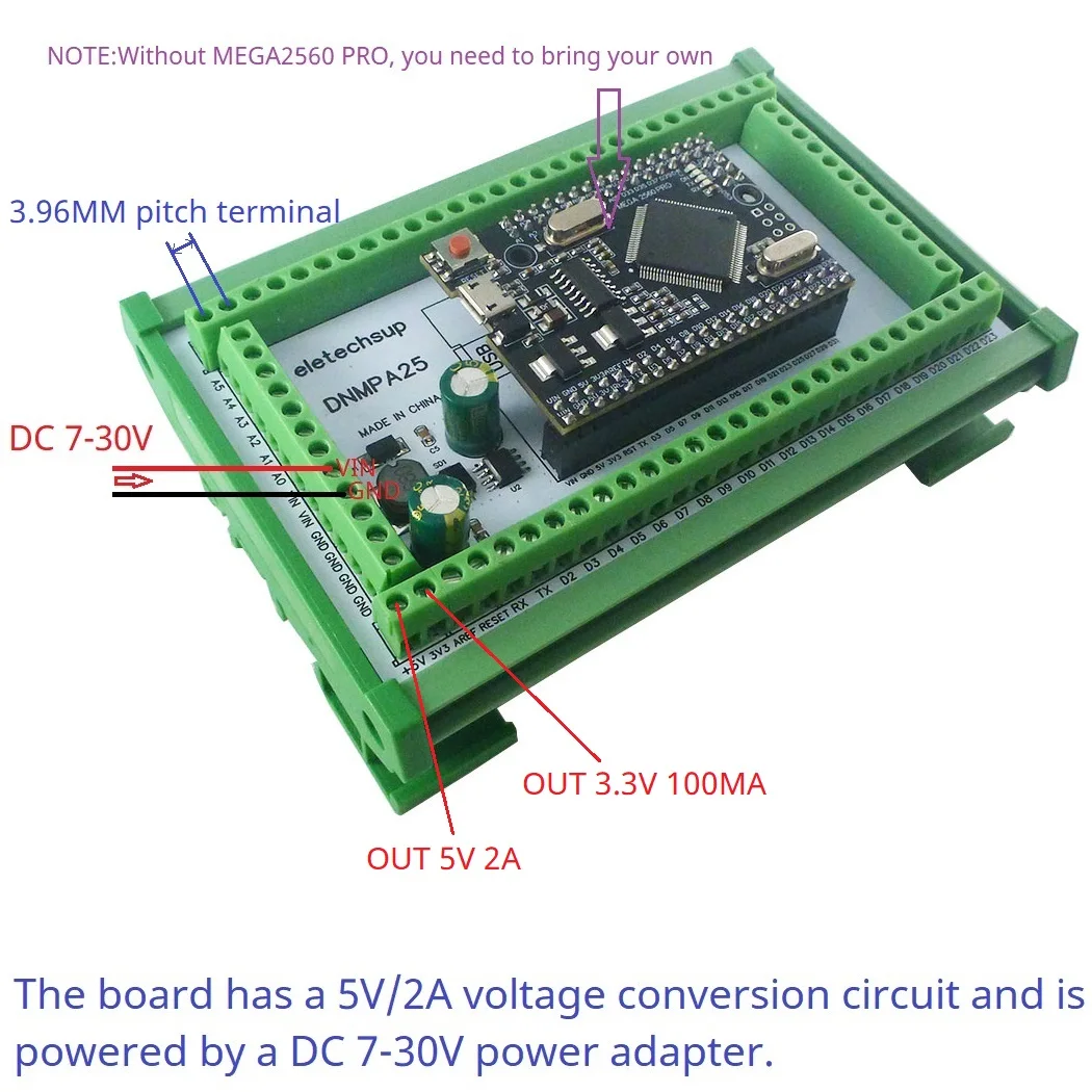 DIN Rail Mount Shield for Arduino MEGA2560 PRO 12V 24V DC Power Adapter with Terminal Blocks DIY Home Automation