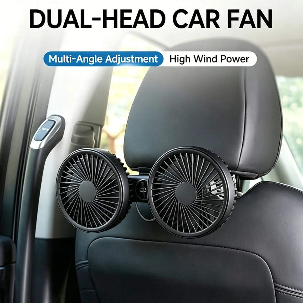 Dual-Head Car Seat Back Fan Brushless Motor 360° Three-Speed Adjustable Fan USB Charging Suitable For Car And Home Accessories