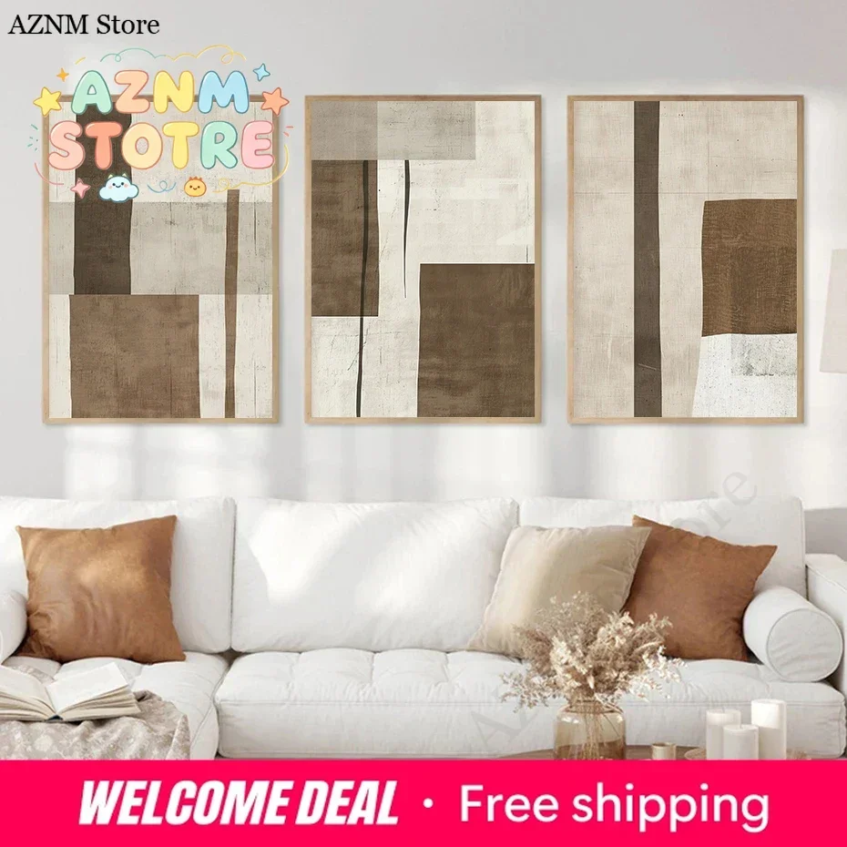 Brown and Beige Neutral Poster Abstract Wall Art Canvas Painting Prints Bohemian Modern Wall Living Room Bedroom Home Decor