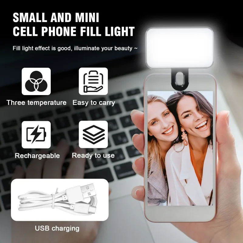 

UEGOGO Portable Mini Selfie Fill Light Rechargeable 3 Modes Adjustable Brightness Clip on For Mobile Phone Computer Fill Light