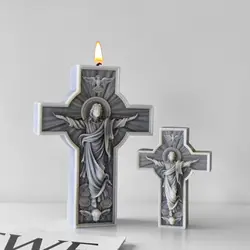DIY Jesus Cross Portrait Silicone Mold Handmade Aroma Candle Plaster Resin Sculpture Ornament Mold Home Decor Crafts Making