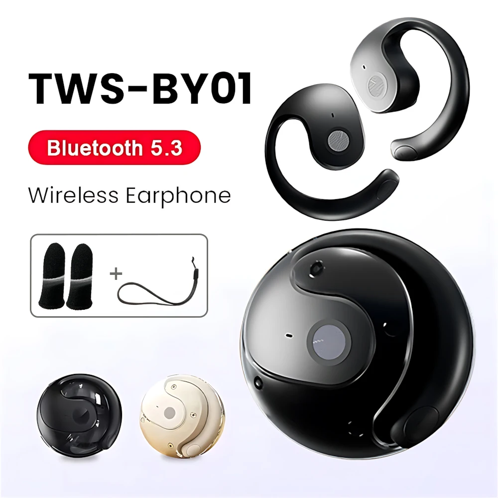 BY01 Original True Wireless Earpiece OWS Stereo Sports Headphones Bluetooth 5.3 Music Earphones With Lanyard Game Finger Covers