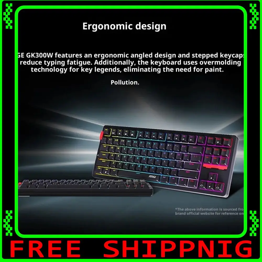 MSI FORGE GK300W Three Mode Wireless Mechanical Keyboard Gaming Office Hot Swap PBT Keycaps RGB Light Gasket Ergonomic Keyboard