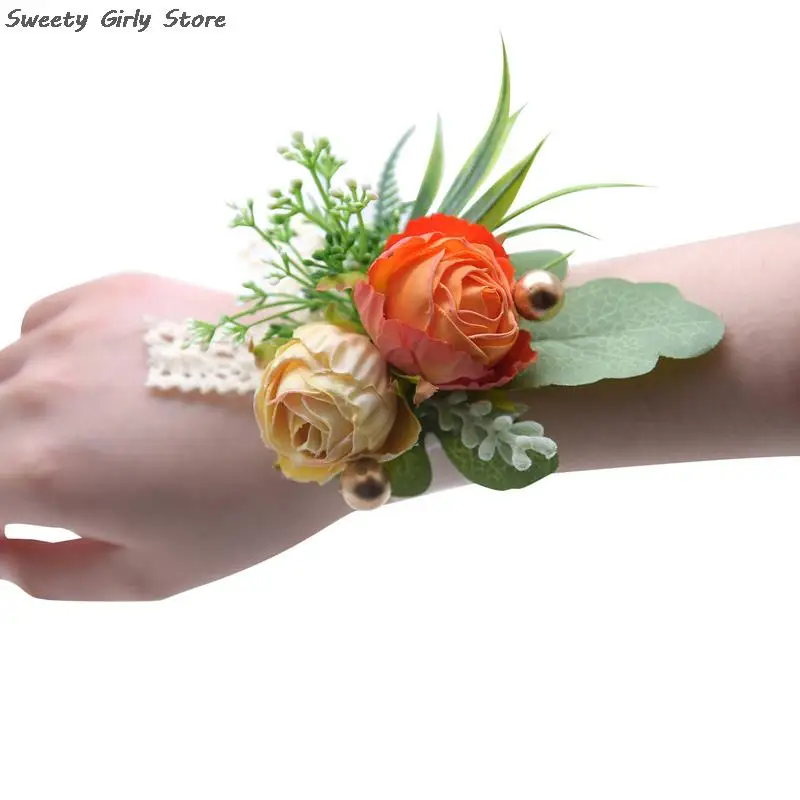 Künstliche Rose Handgelenk Armband Frauen Hochzeits feier Blumen dekor Zeremonie Brautjungfer Bräutigam Hand Blumen Armbänder Damen Band