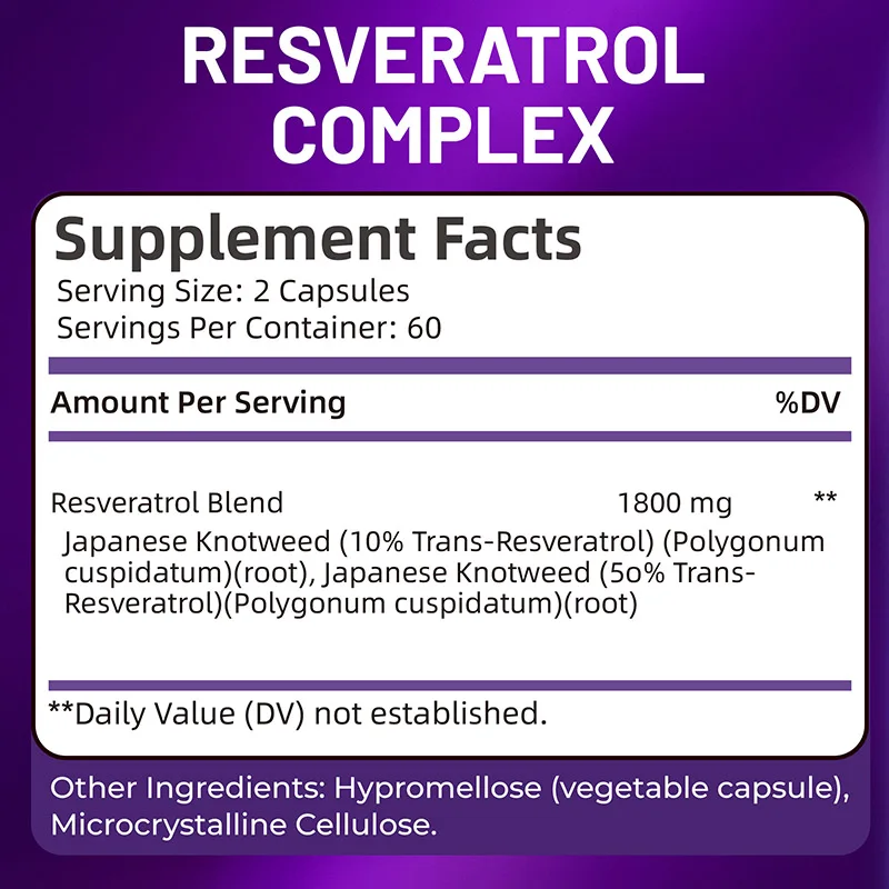 Resveratrol Complex - Repairs Cells, Smooth Skin, Promotes Brain, Heart and Cardiovascular Health, Enhances Cognitive Abilities