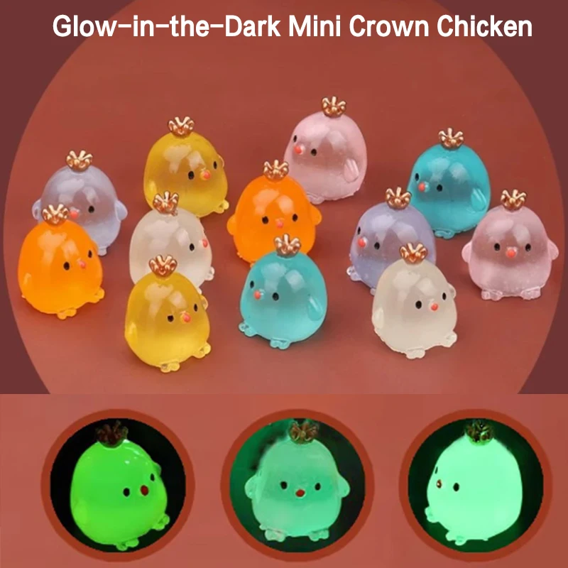 1pc Luminous Crown Chick Figurine Room Decor Resin Home And Decoration Glowing Miniature Micro Landscape Ledge Duck Elf Gift