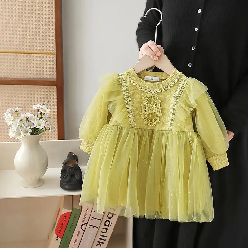 

Girls Dress Spring and Autumn Korean Baby Long sleeved Princess Dress Children's Mesh Dress