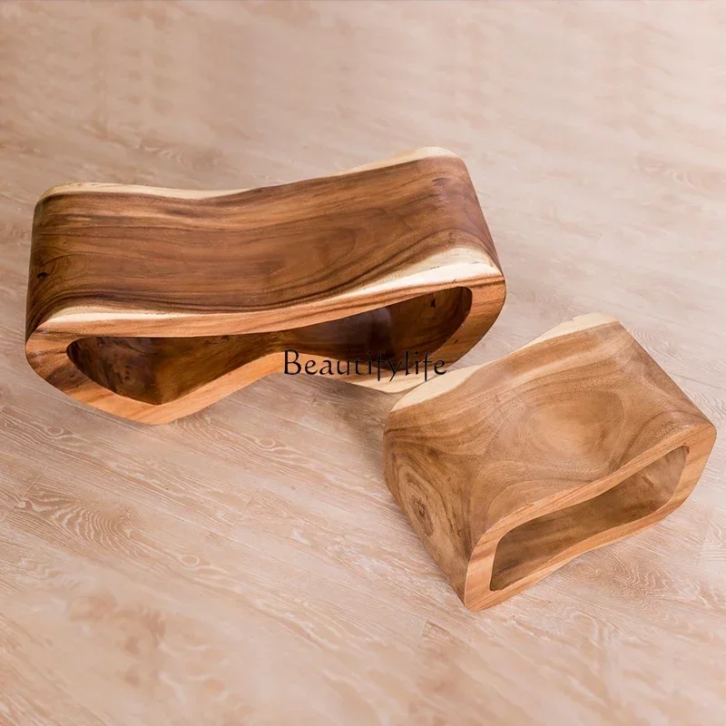 

yj5 *Log long solid wood shoe changing stool South East Asia B & B living room art creative bench