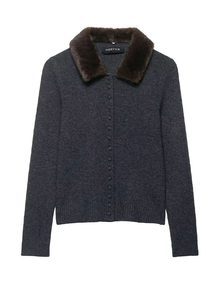 سترة نسائية محبوكة ذات تأثير من الفرو الصناعي من HH سترة نسائية عالية الشارع غير رسمية متعددة الاستخدامات سترة ذات صدر واحد #2